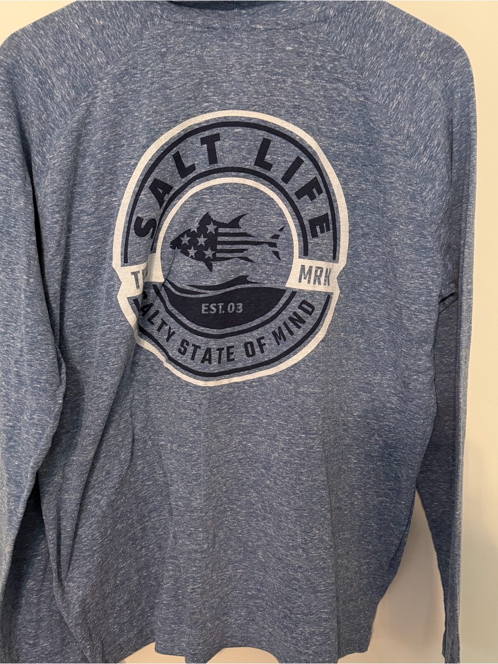 Salt‎ Life Live Salty Hooded Long Sleeve T-Shirt Blue Heather Men’s Medium - Picture 2 of 4